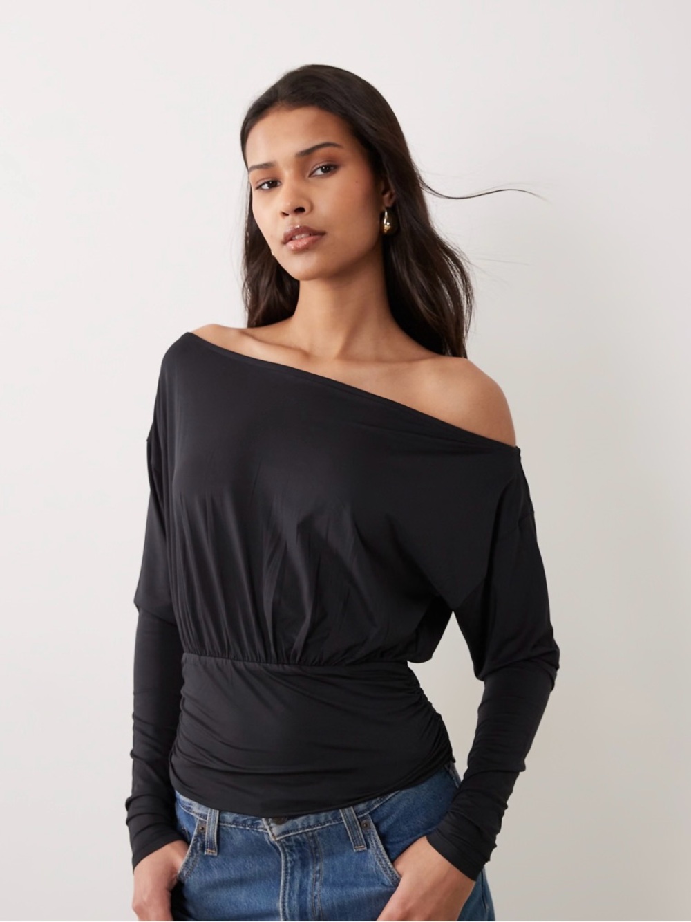 ASOS Off-Shoulder Black Long-Sleeve Top